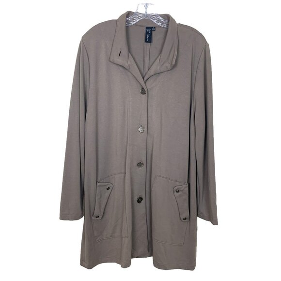 Focus Casual Life Womens L Jacket Cardigan Button Boho Taupe Lagenlook Relaxed - Picture 1 of 12